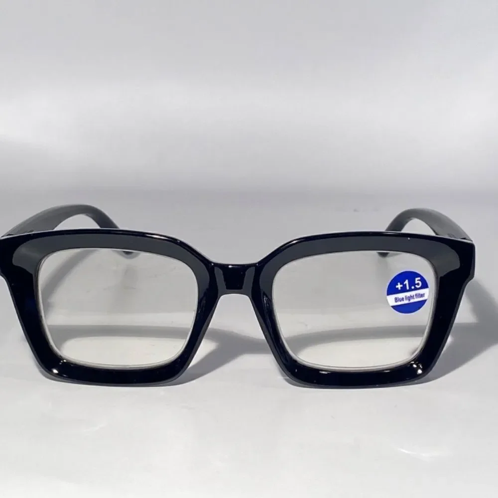 1156 Claudia 1.5 Black Reading Glasses Square Concave Readers NWT